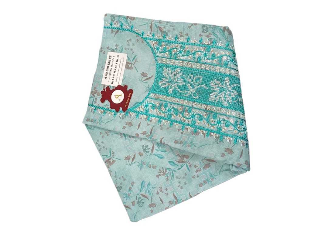 Women's Embroidered Chiffon Suit with Cotton Bottom