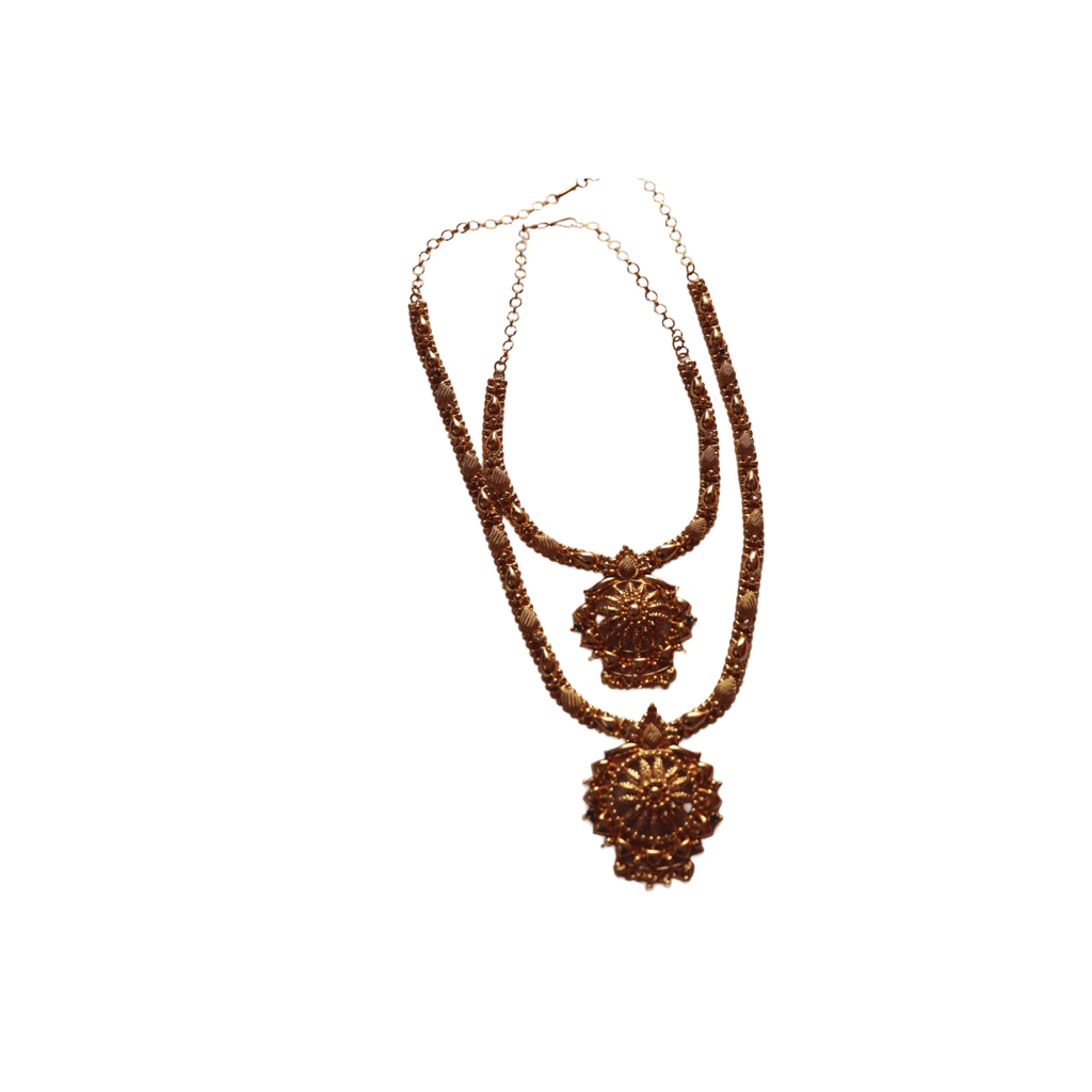 22K Yellow Gold Haram and Necklace Set with Pendant for Women