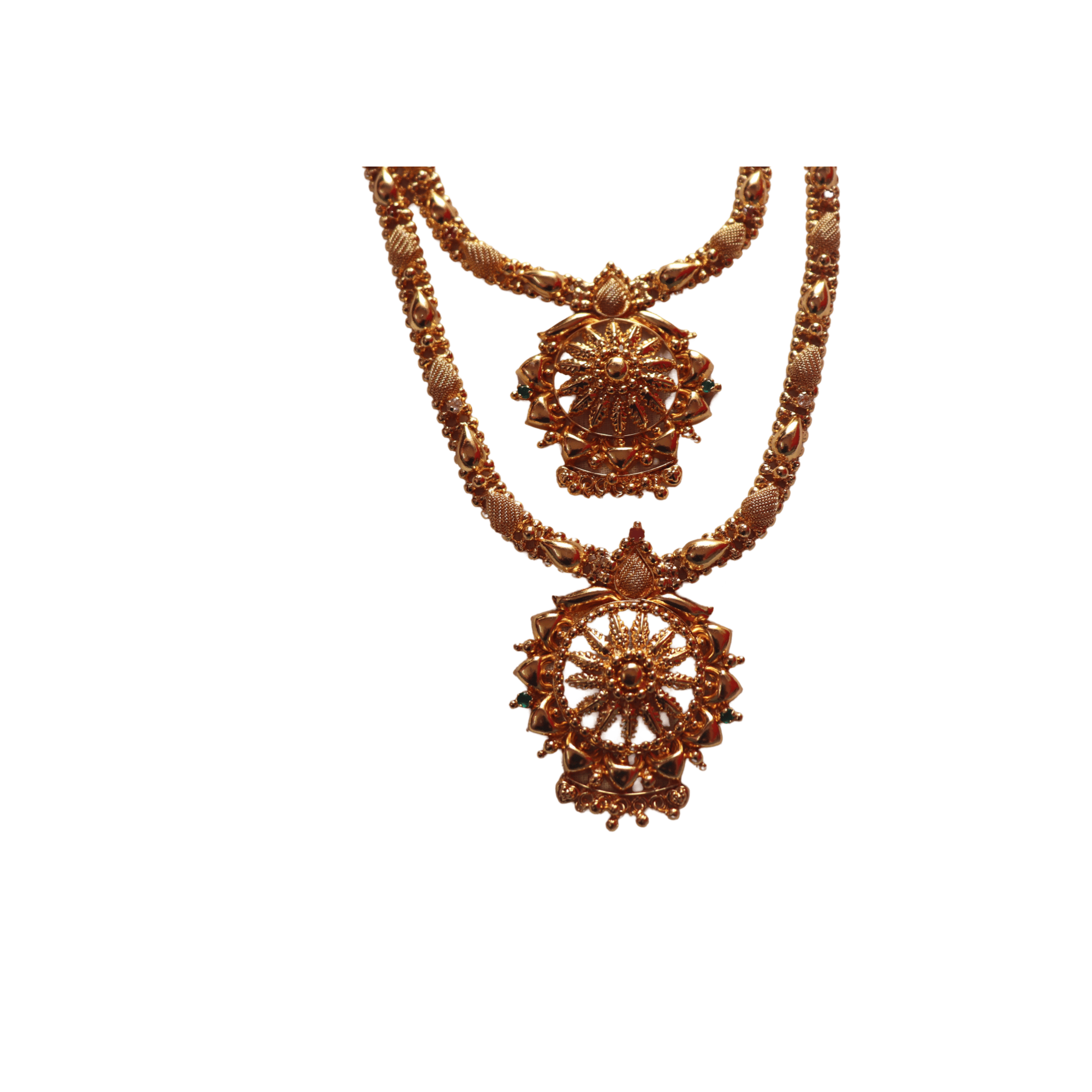22K Yellow Gold Haram and Necklace Set with Pendant for Women