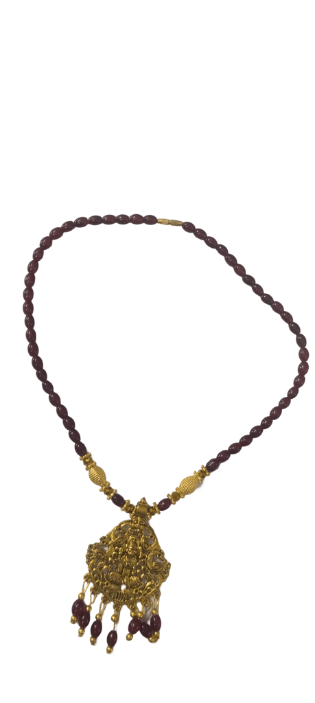 oxidized gold plated traditional temple pendant necklace set with maroon beads