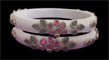 White and Pink Stone Studded Silk Thread Bangles - Bangles & Bracelets | Buy online on ZillyBuy