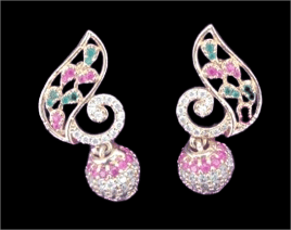 14K White Gold Plated Leaf Shape Cubic Zirconia and Ruby Dangle Earrings - Earrings | Buy online on ZillyBuy