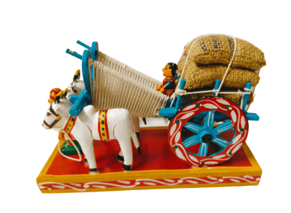 Handcrafted Wooden Bullock Cart Showpiece for Home Decor