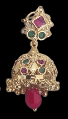 Traditional Indian Gold Jhumka Earrings with Ruby and Emerald Stones Online - Earrings | Buy online on ZillyBuy