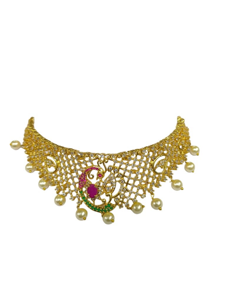 Gold-plated Kundan and pearl choker necklace set with earrings for women
