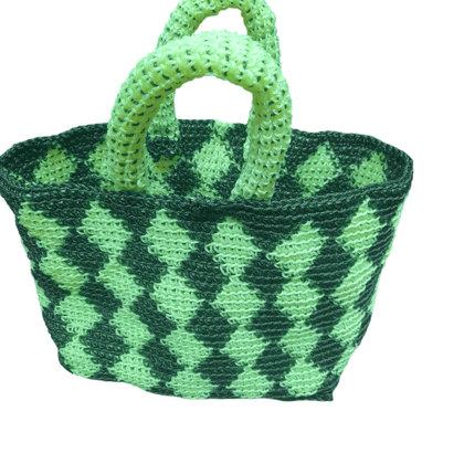 hand-crocheted tote bag with green