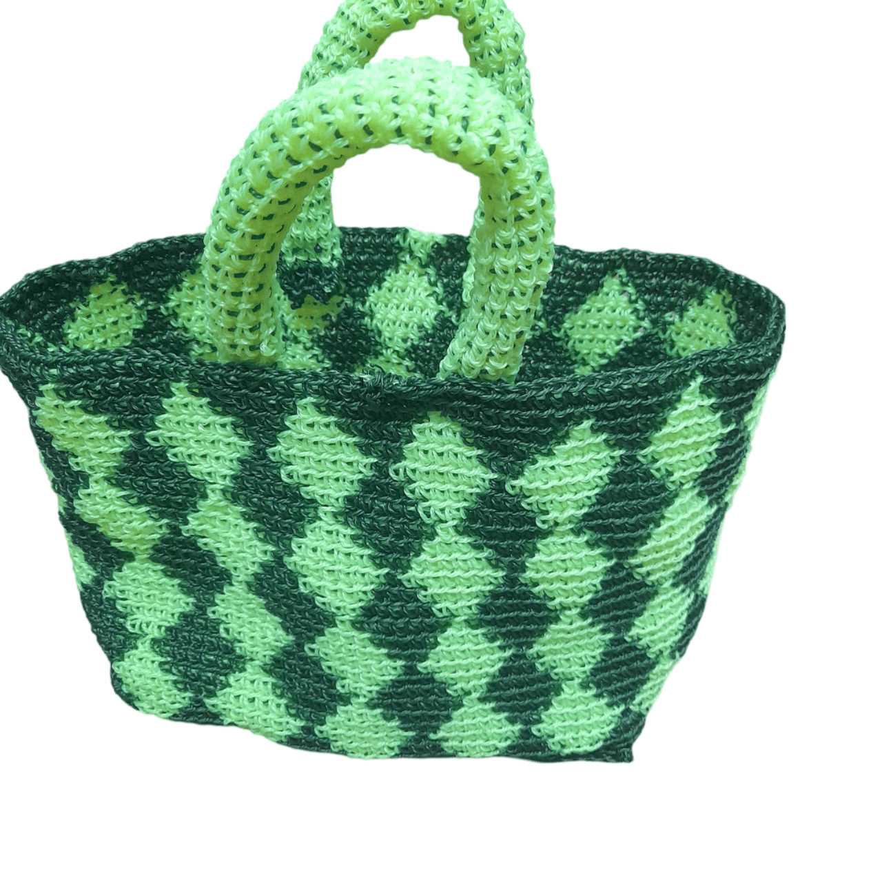 hand-crocheted tote bag with green