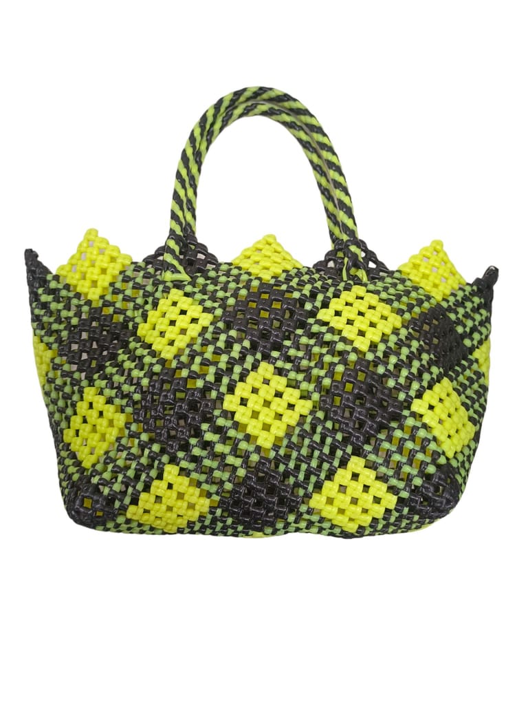 Medium Handwoven Black and Yellow Tote Bag with Double Handles - Handbags | Buy online on ZillyBuy