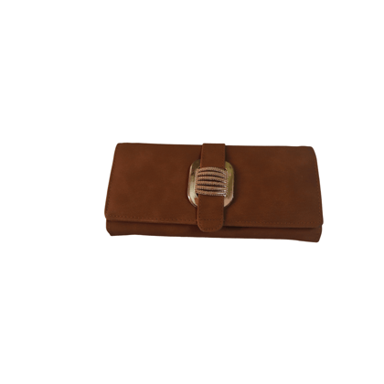 Brown Faux Leather Wallet with Gold Accents Brown Faux Leather Wallet with Gold Accents