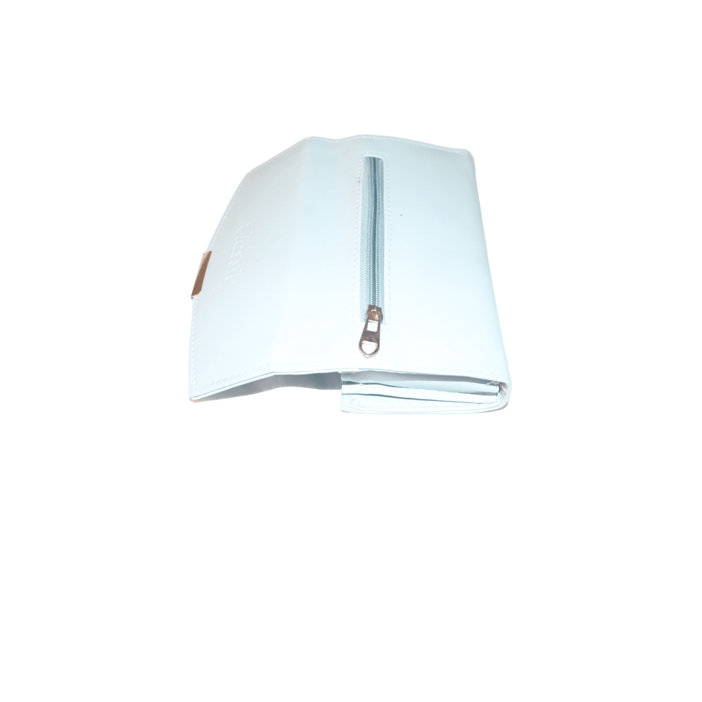 Small Light Green Leather Wallet with Gold Button and Zipper