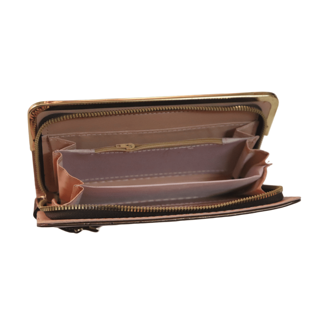 Women's Brown Faux Leather Wallet with Gold Peacock Accents