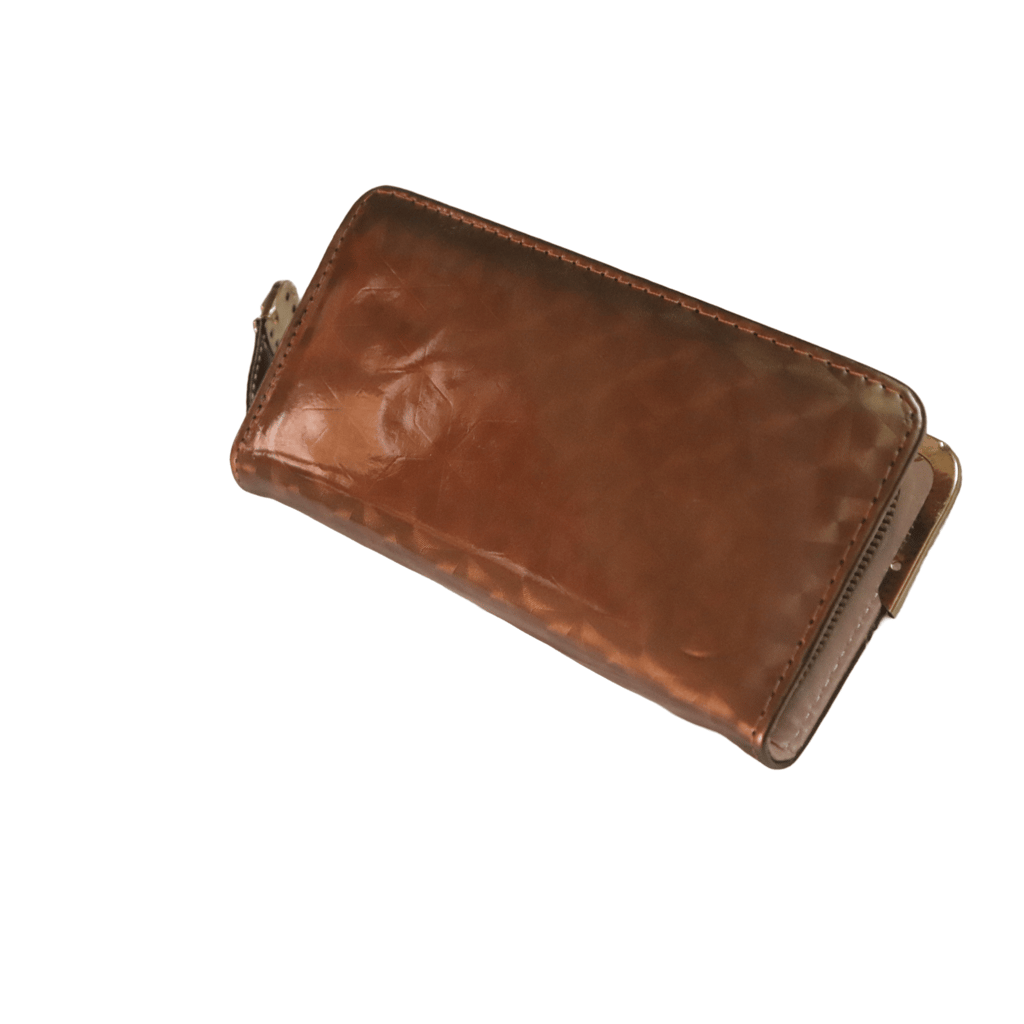 Women's Brown Faux Leather Wallet with Gold Peacock Accents