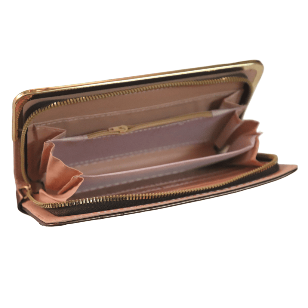 Women's Brown Faux Leather Wallet with Gold Peacock Accents