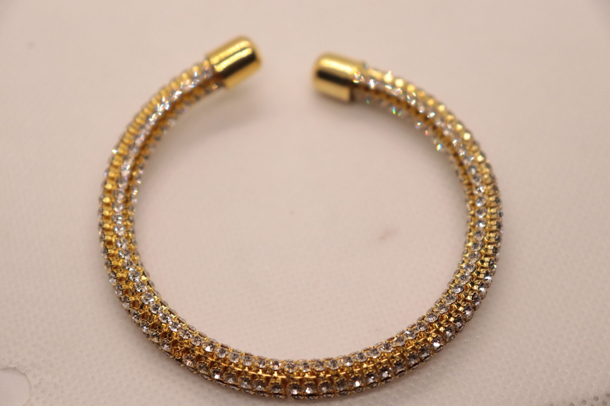 Gold Bangle Bracelet with Clear Rhinestones