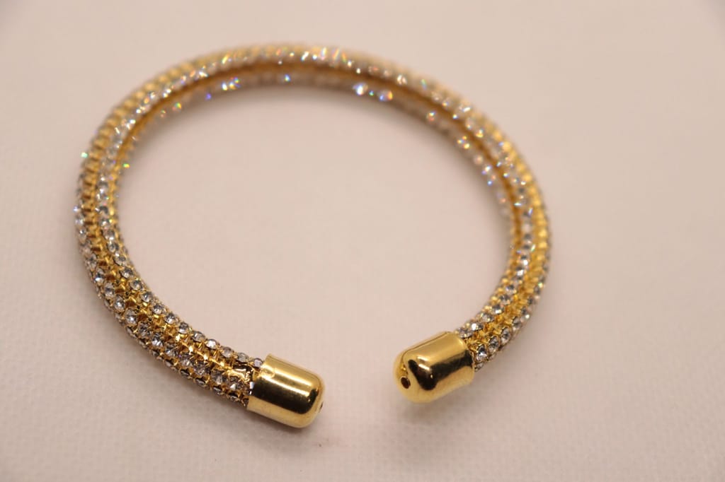 Gold Bangle Bracelet with Clear Rhinestones