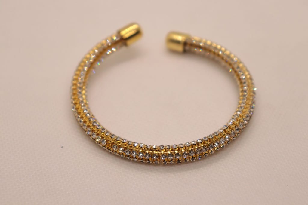 Gold Bangle Bracelet with Clear Rhinestones