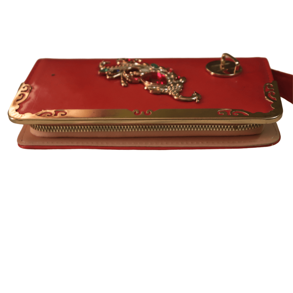 Red Peacock Jeweled Evening Clutch
