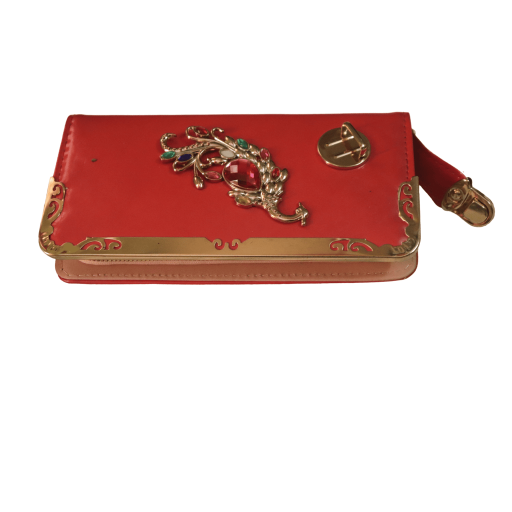 Red Peacock Jeweled Evening Clutch