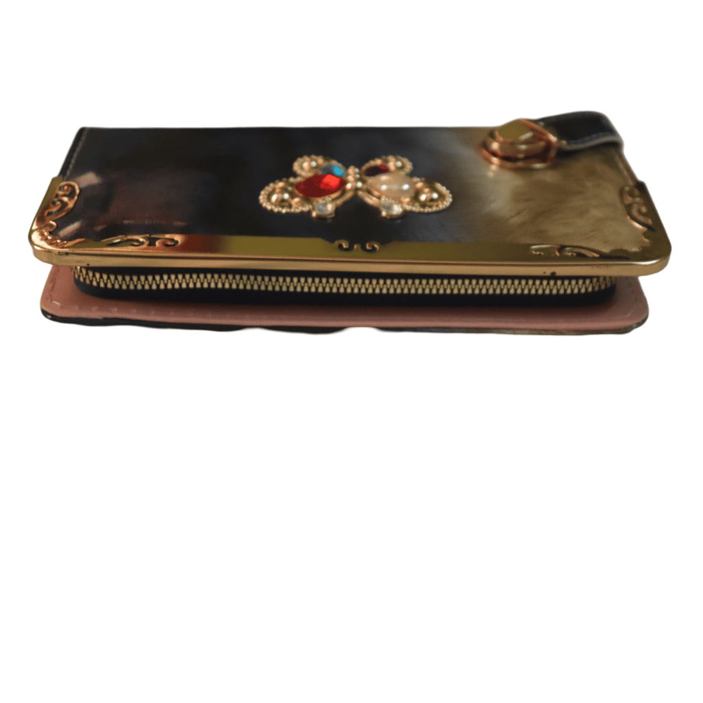 Women's Faux Leather Wallet with Rhinestone Butterfly Decor