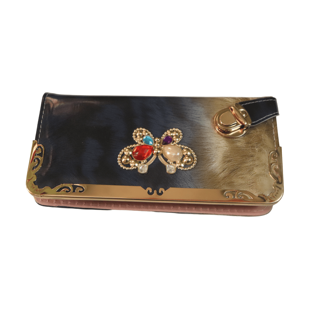 Women's Faux Leather Wallet with Rhinestone Butterfly Decor