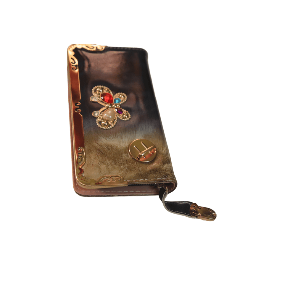 Women's Faux Leather Wallet with Rhinestone Butterfly Decor