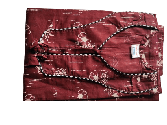 Women's Cotton Long Nighty/Maxi With Printed Design And Piping Detailing