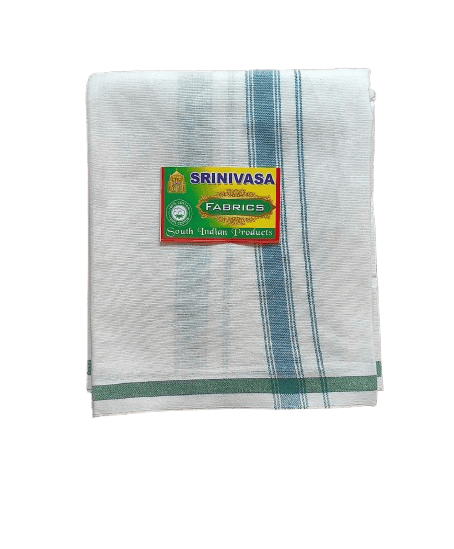 Srinivasa White Cotton Lungi with Green Border for Men