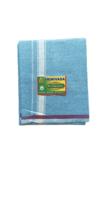Blue Cotton Pancha with White Border - Traditional Wear for Men