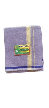 Soft Cotton Pancha  - White And Violet Color Combination For Men