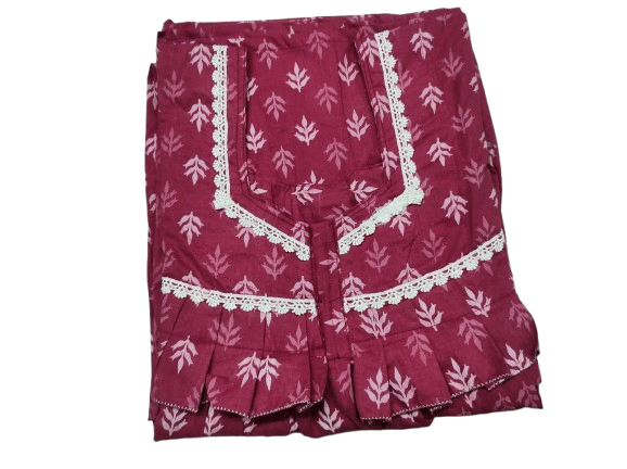 Women's Cotton Printed Long Nightgown with Lace Trim