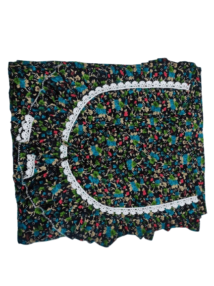 100% Cotton Floral Print Maxi Kaftan Dress with Ruffles and Lace Trim