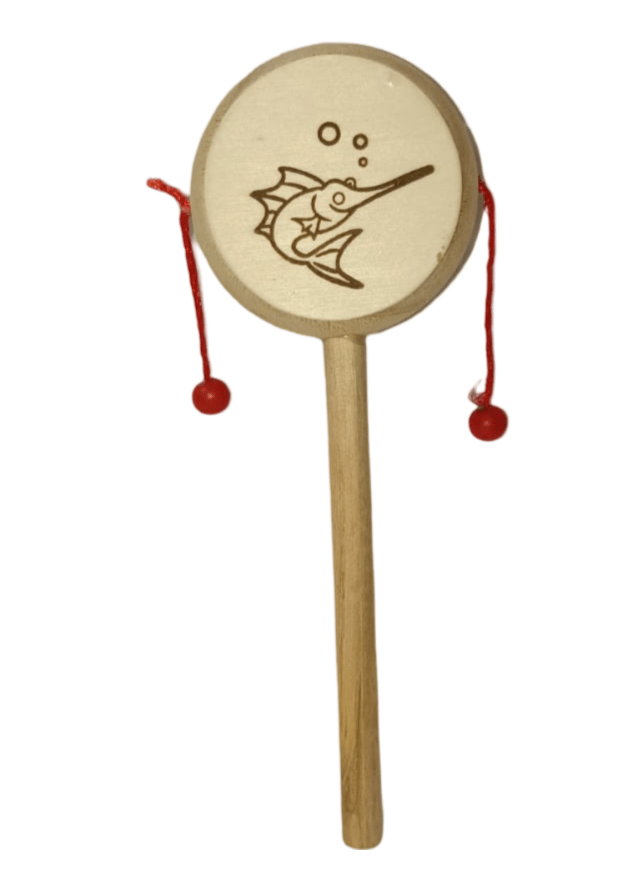 Baby Rattles, Wooden Fish-Shaped Hand Drum, Early Development Toy