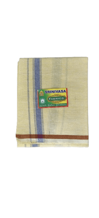 SRINIVASA FABRICS - CREAM PANCHA WITH BLUE STRIPES - SOFT AND COMFORTABLE AND ANY OCCASION FOR MENS