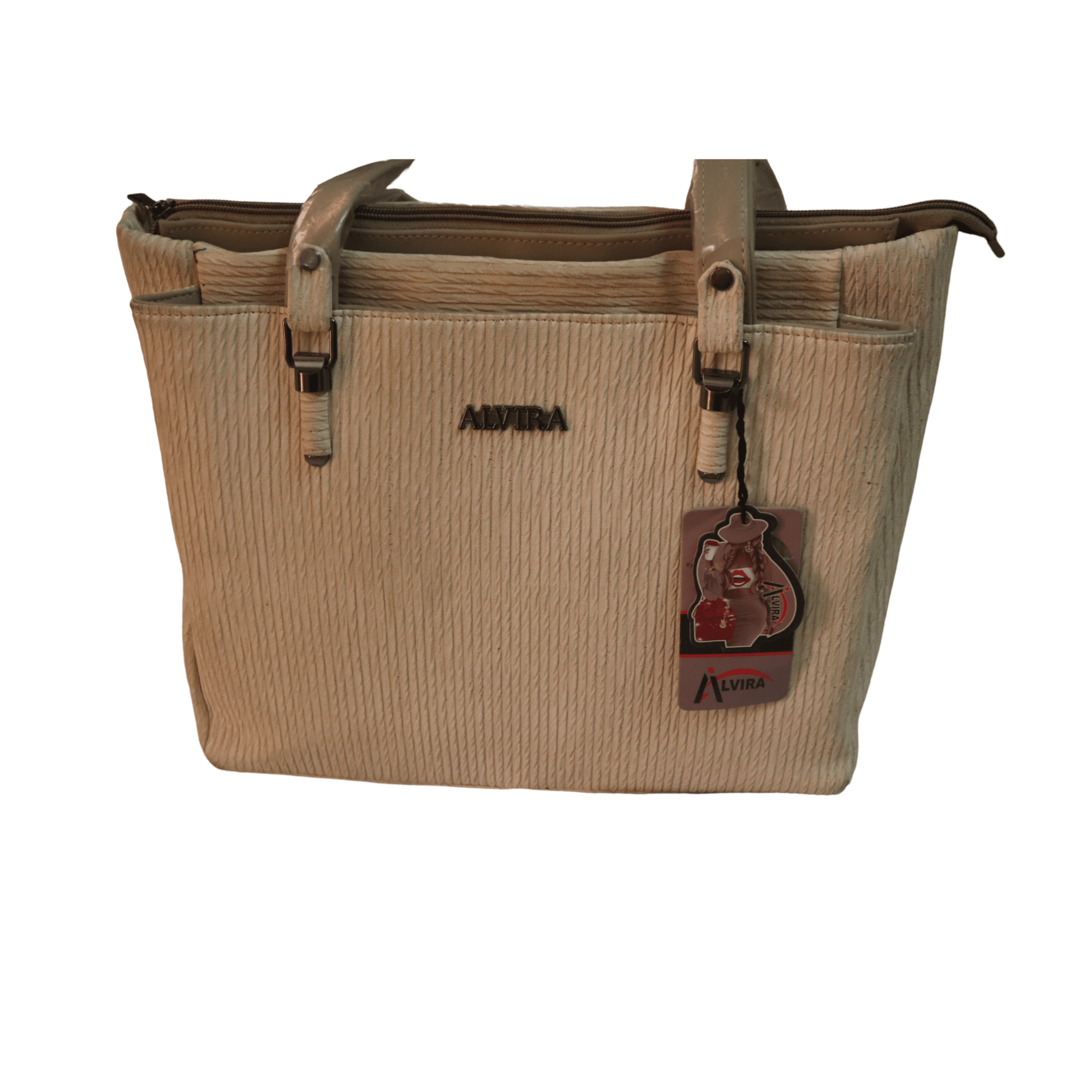 Alvira Women's Cream Textured Tote Bag with Double Handles
