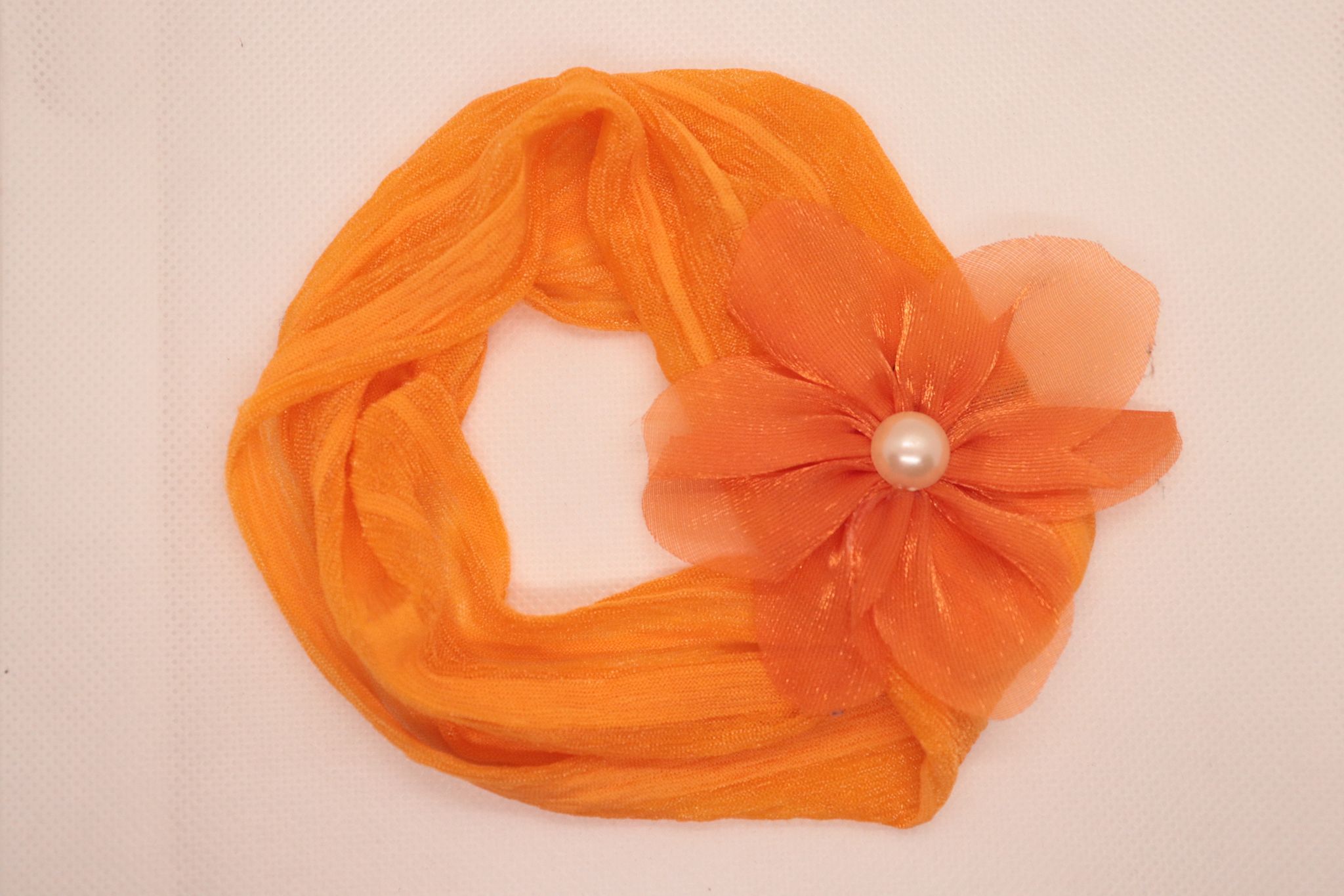 Orange Chiffon Flower Pearl Headband for Baby Girl