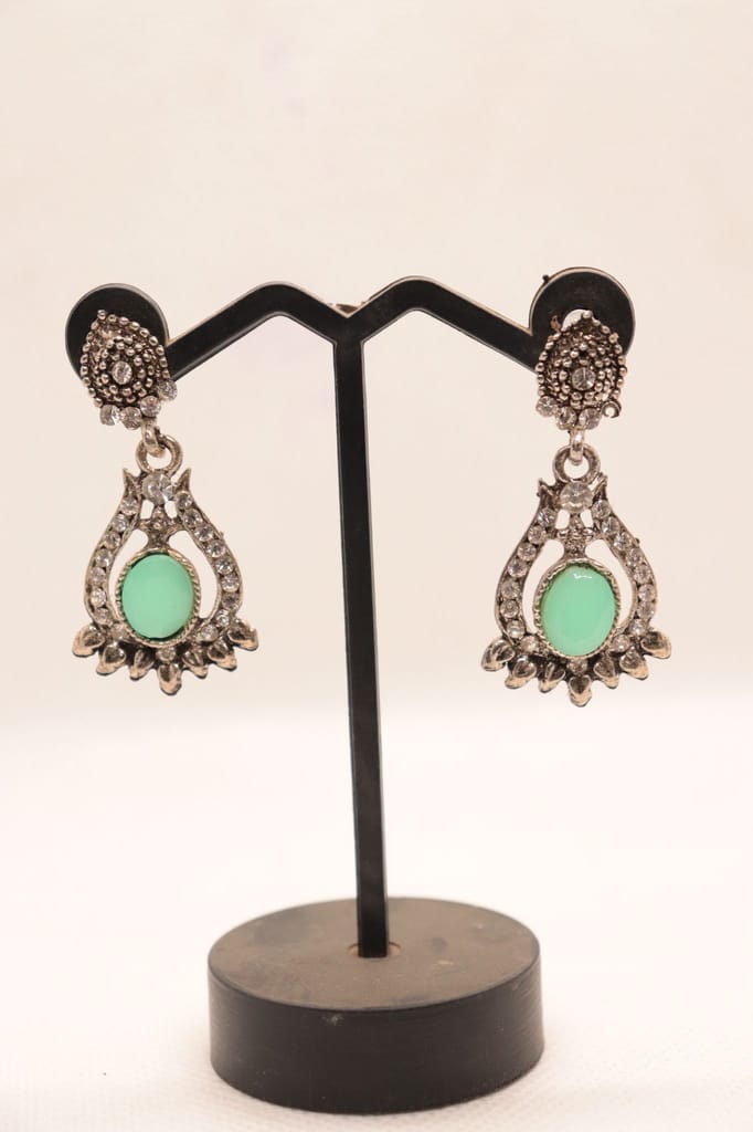 Silver Green Teardrop Earrings with Cubic Zirconia