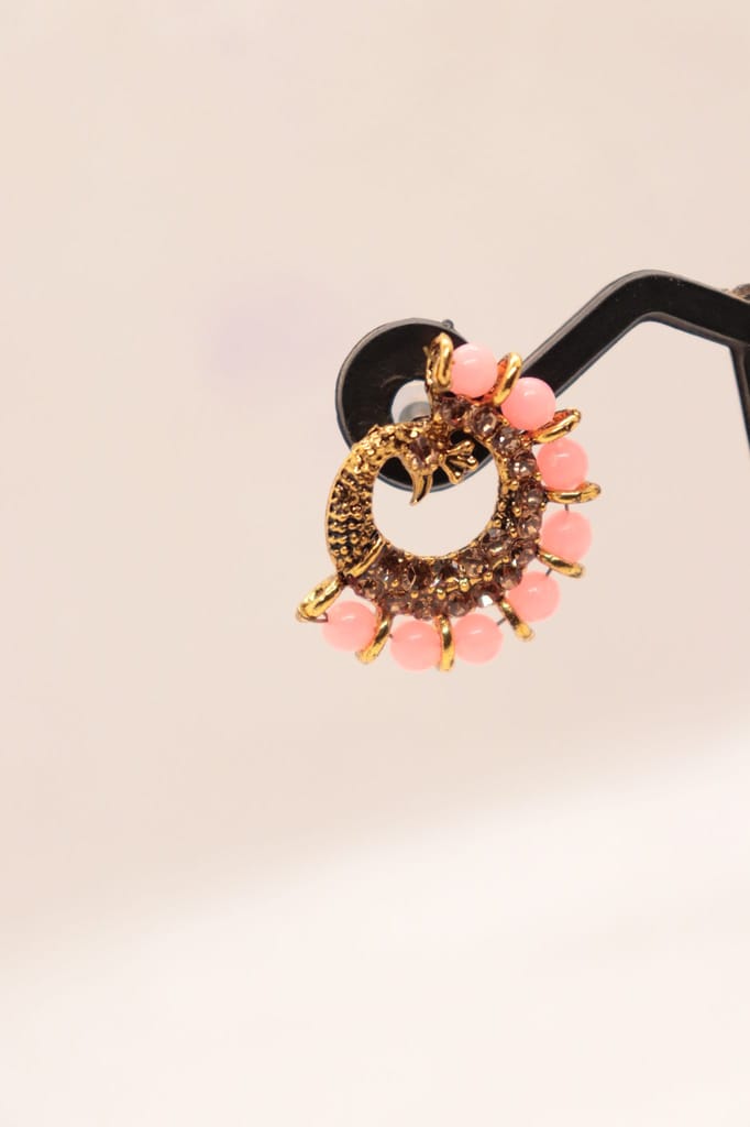 "Stunning Pink Peacock Earrings with Rhinestones - Perfect for Weddings and Special Occasions"