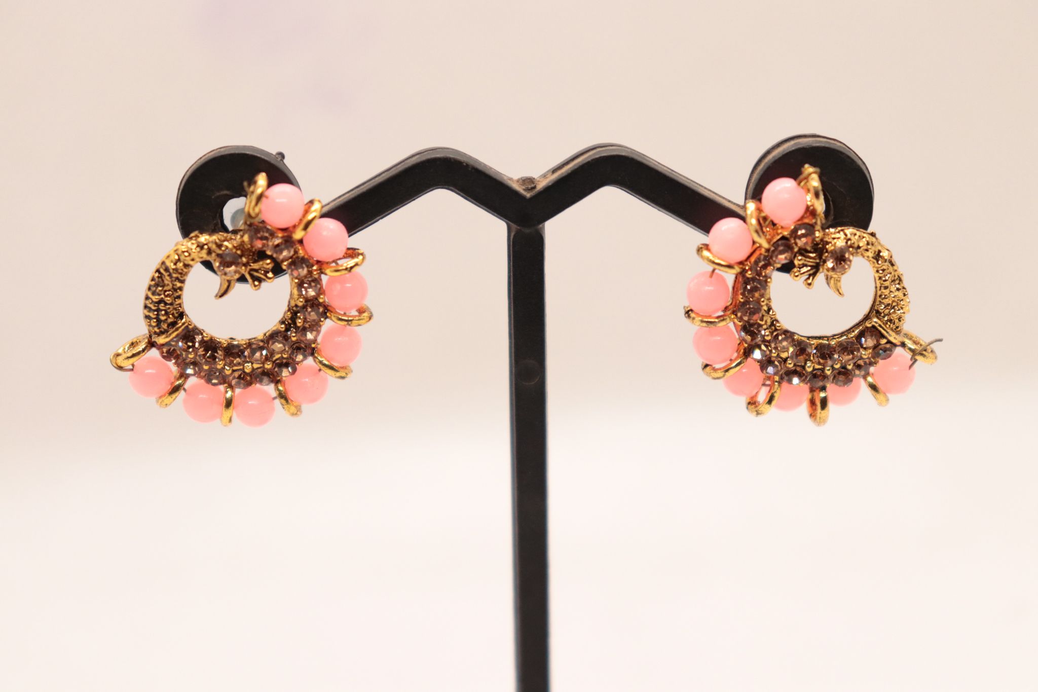 "Stunning Pink Peacock Earrings with Rhinestones - Perfect for Weddings and Special Occasions"