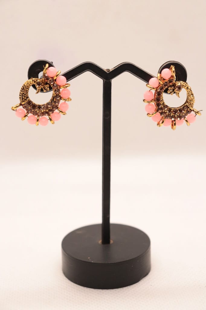 "Stunning Pink Peacock Earrings with Rhinestones - Perfect for Weddings and Special Occasions"