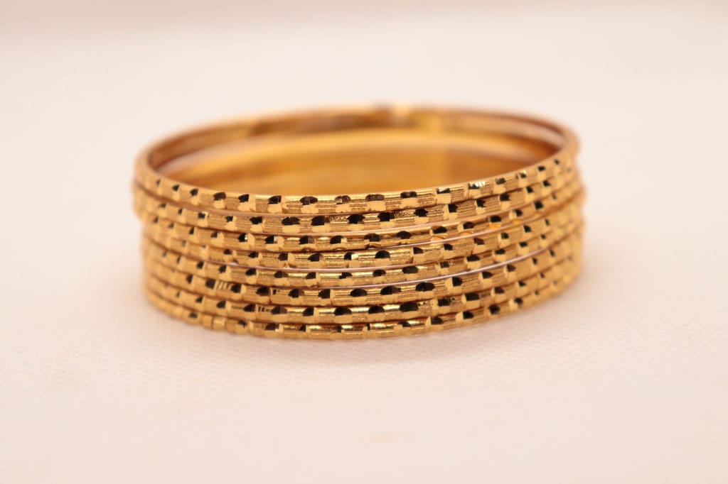 Gold Bangles Set of 6 Traditional Indian Textured Design for Women