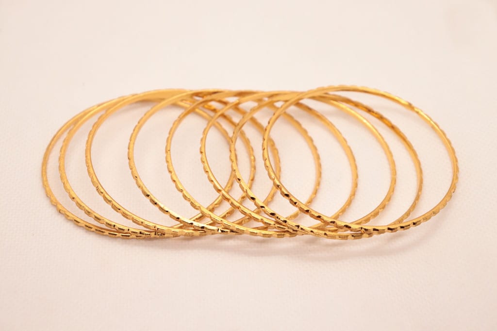 Gold Bangles Set of 6 Traditional Indian Textured Design for Women