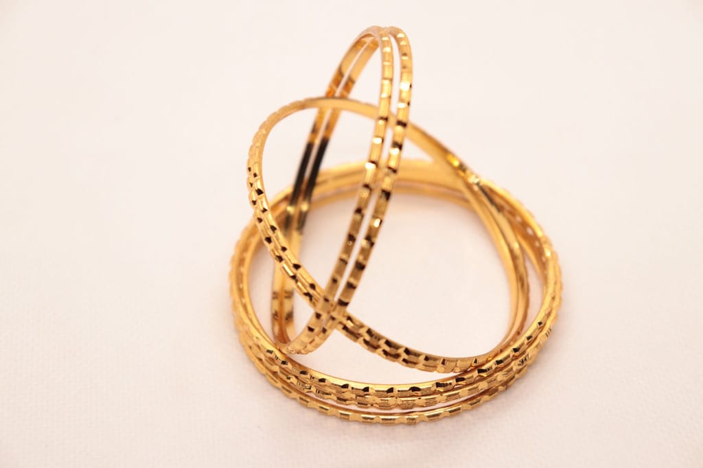 Gold Bangles Set of 6 Traditional Indian Textured Design for Women