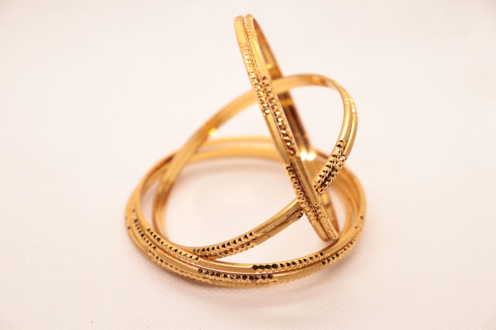 Yellow Gold Textured Finish, Indian Wedding Bangle Set, Traditional Gold Jewelry for Women
