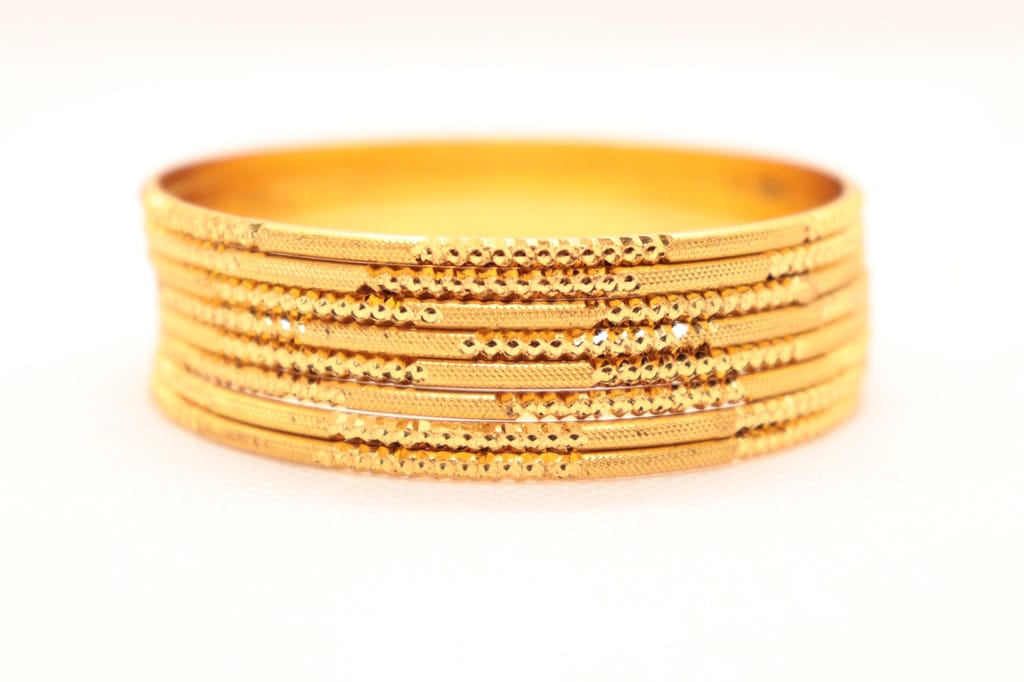 Yellow Gold Textured Finish, Indian Wedding Bangle Set, Traditional Gold Jewelry for Women