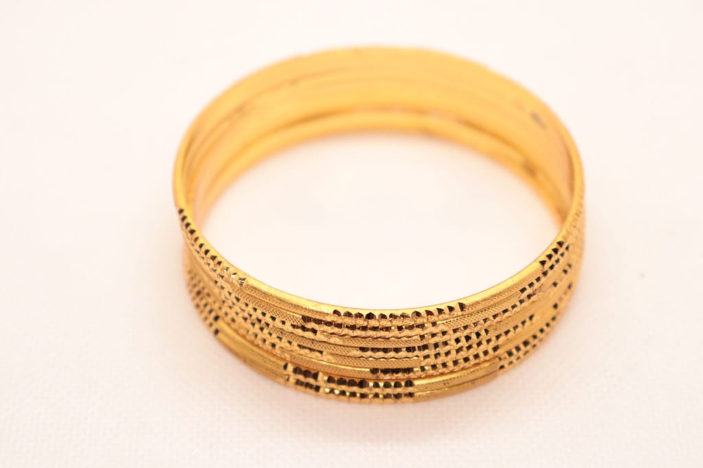 Yellow Gold Textured Finish, Indian Wedding Bangle Set, Traditional Gold Jewelry for Women