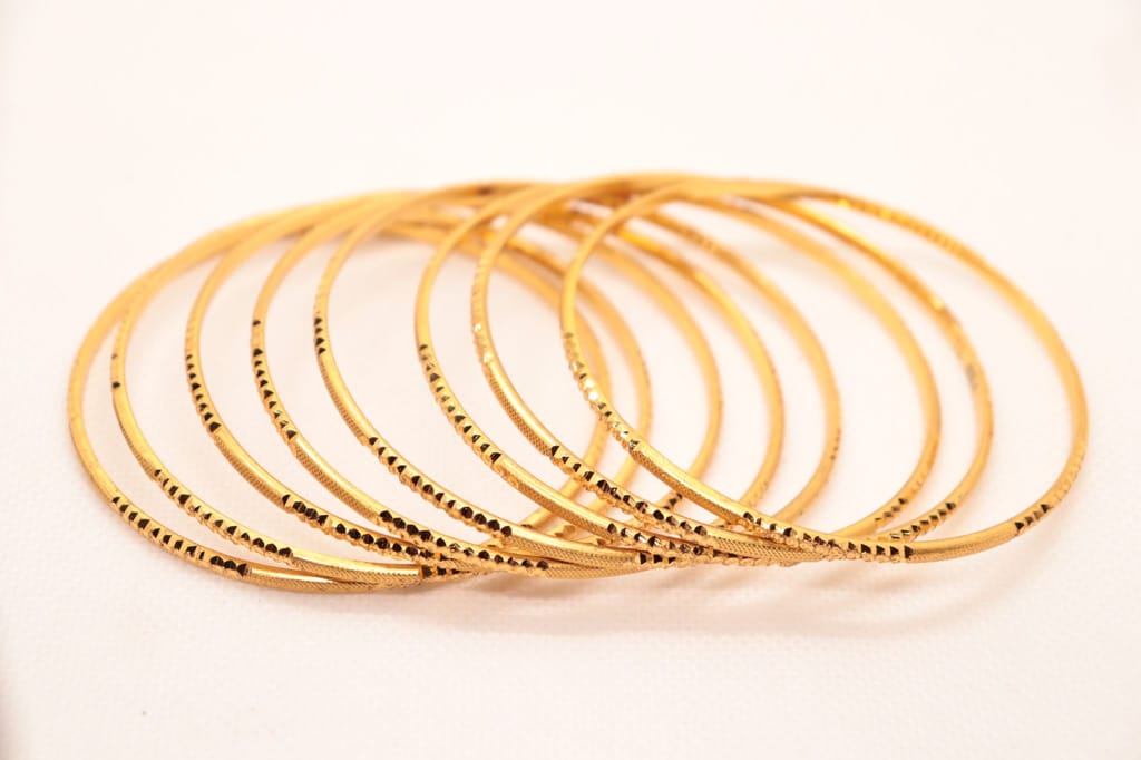 Yellow Gold Textured Finish, Indian Wedding Bangle Set, Traditional Gold Jewelry for Women