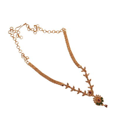 Gold plated traditional Indian necklace haram with white and green stones