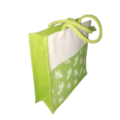 Jute Tote Bag with Green Bird Print
