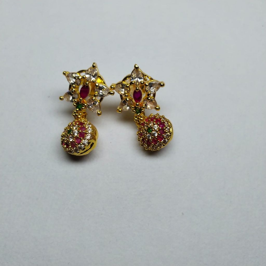 Gold Plated AD Stone Studded Earrings with Push Back Closure for Women