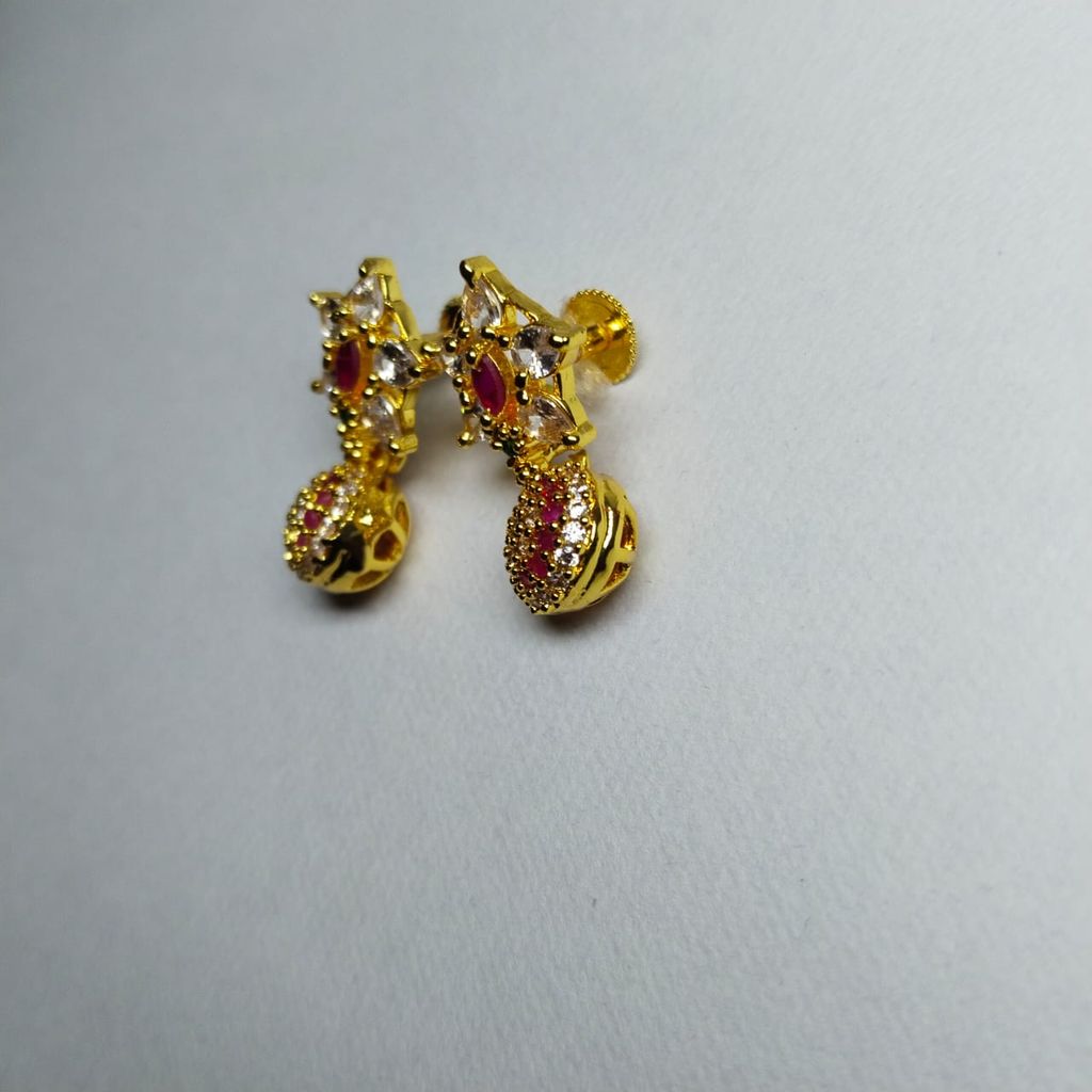 Gold Plated AD Stone Studded Earrings with Push Back Closure for Women